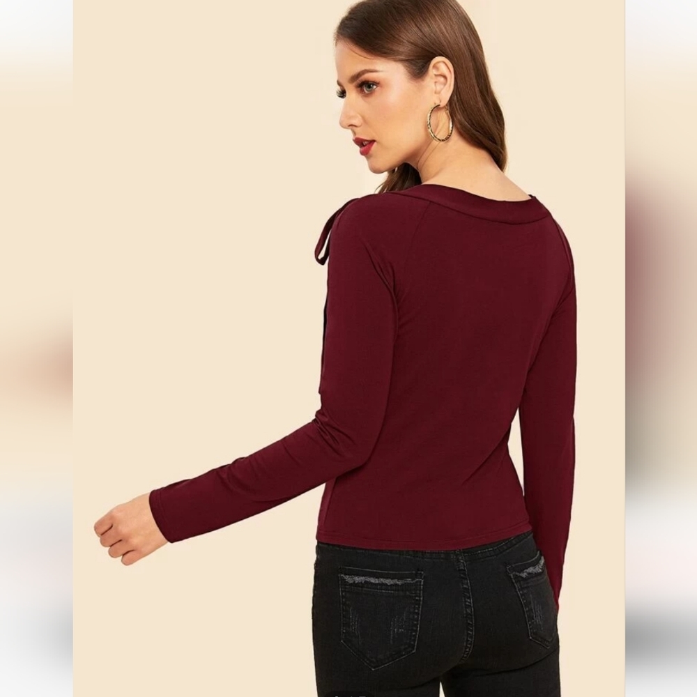Felegant Tie Neck Raglan Sleeve Top - Picture 5 of 6